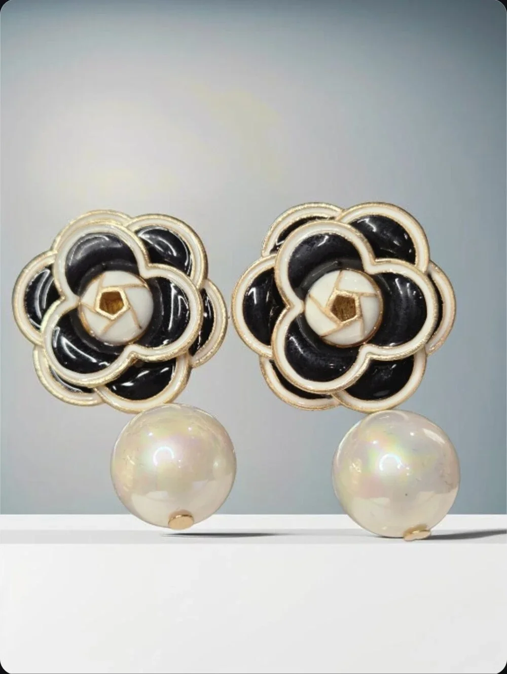 Luxury Ethereal Camellia Flower Pearl Dangle Earrings